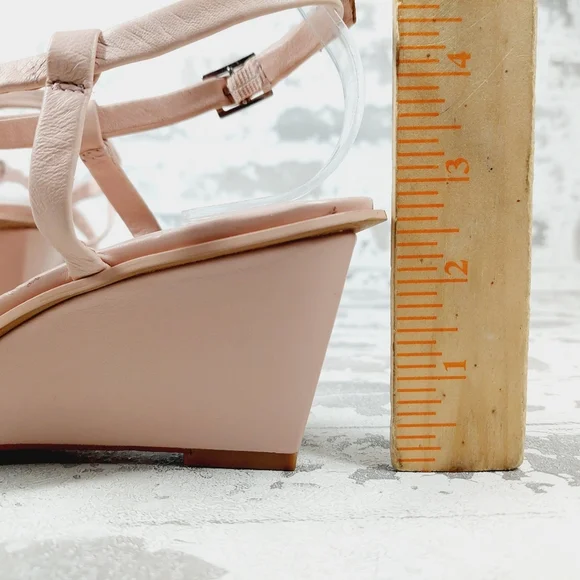 NEW Caslon Paola Pink Leather Square Toe Ankle Strap Wedge Heel Sandals F677 - Picture 9 of 13